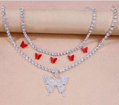 Red Butterfly 2pc Charm Necklace